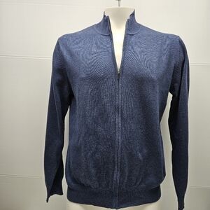 Harrison Zip Up Sweater Mens XL Blue Knit Organic Cotton Cardigan Modern Career